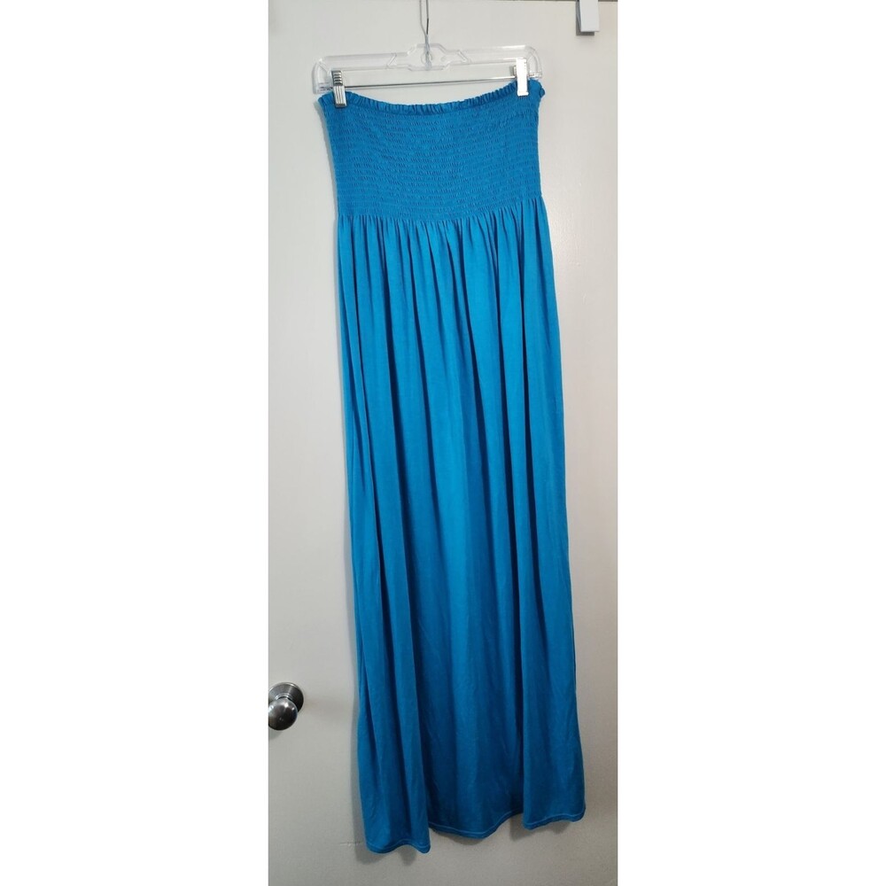 Sauci Womens L Turquoise Blue Smocked Tube Top Maxi Dress Coastal Coverup Casual